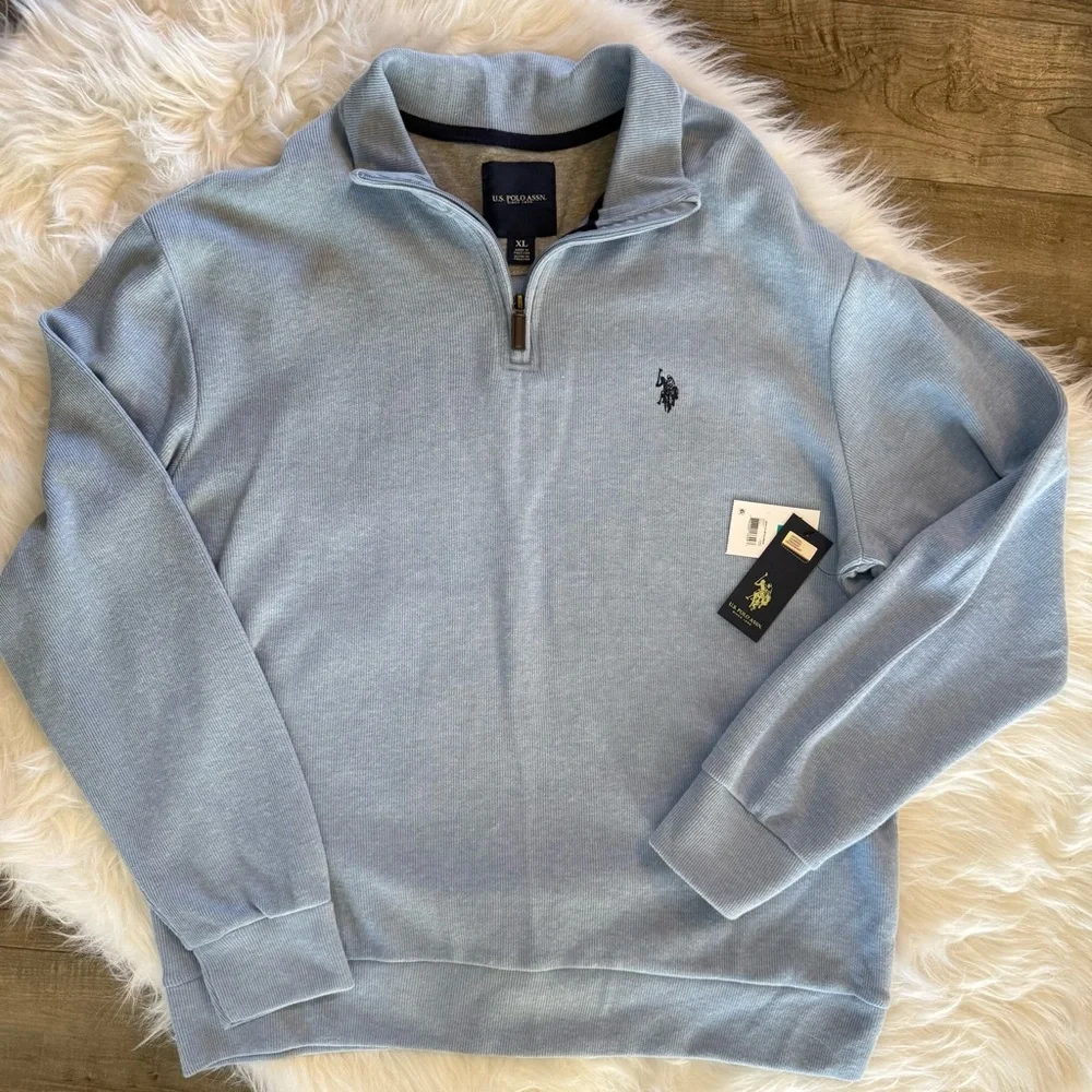 U.S. Polo Assn. blue 1/4 zip pullover sweater NWT Size XL - Picture 2 of 11
